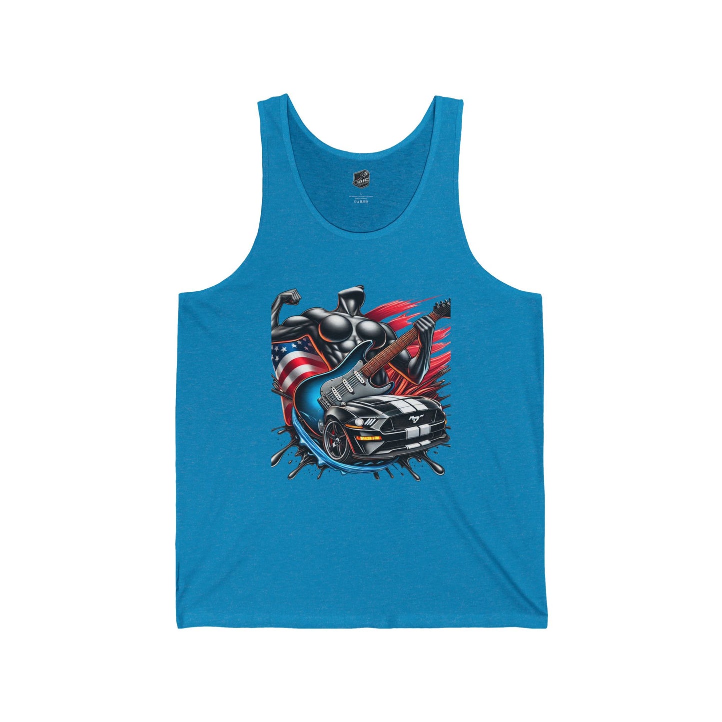 Tank Top for Fitness Enthusiasts with Rock Music and Muscle Car Design