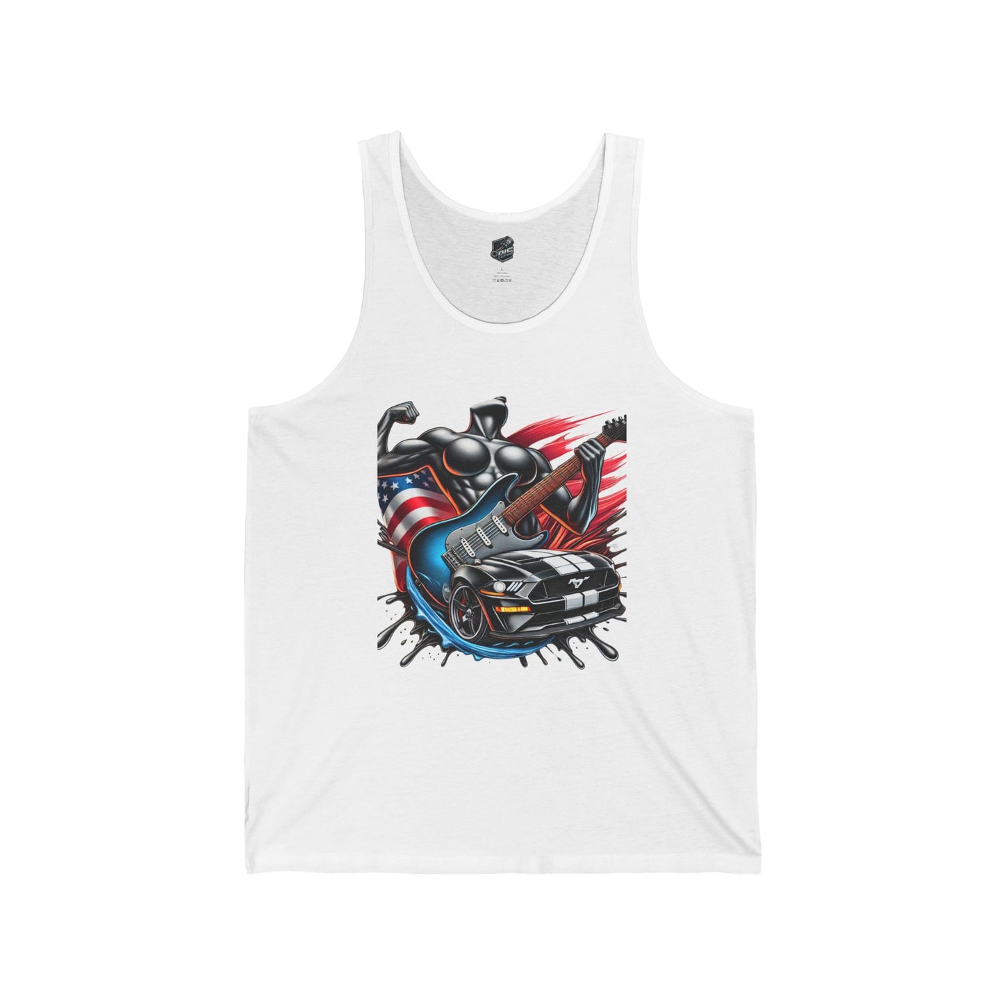 Tank Top for Fitness Enthusiasts with Rock Music and Muscle Car Design