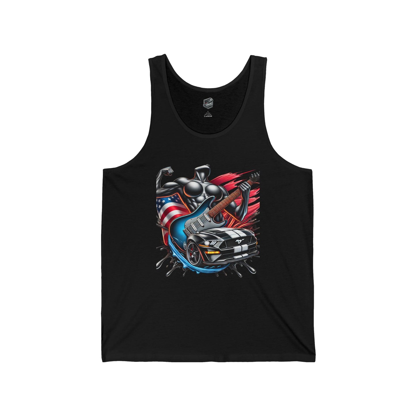 Tank Top for Fitness Enthusiasts with Rock Music and Muscle Car Design