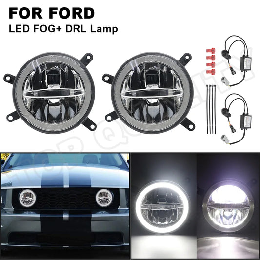 Ford Mustang GT Center Hood Grille LED Driving Fog Lights White/ DRL Halo Daylights Car-Styling Fit For 2005 2006 2007 2008 2009