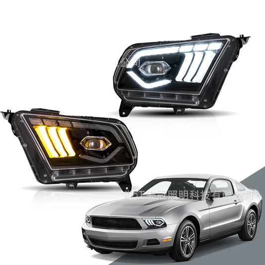 LED Headlight Assembly For Ford Mustang 2010-2014 DRL Daytime Running Lights High Beam Yellow Streamer Turn Signal Front Lamp