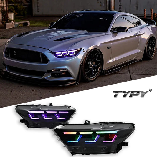 Headlights For Ford Mustang RGB Headlight 2015-2017 Upgrade Modified Dynamic Turn Signal Lamp Brake DRL Car Accessories