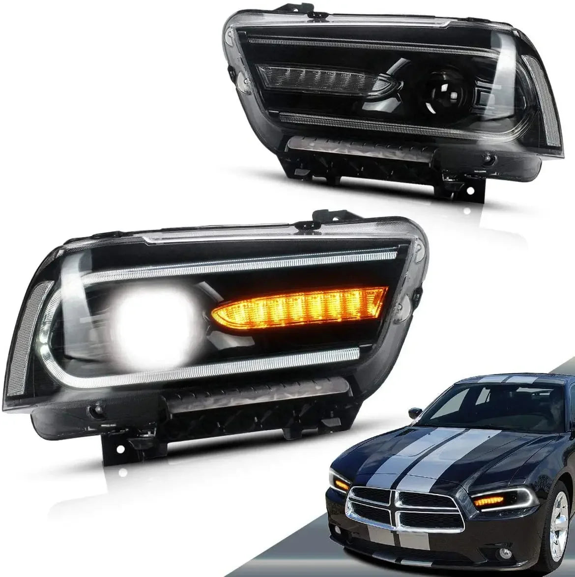 RGB Led Headlights Compatible with Dodge Charger 2011-2014(Not fit 2012 Charger SE) w/Sequential Turn Signal and Multicolo